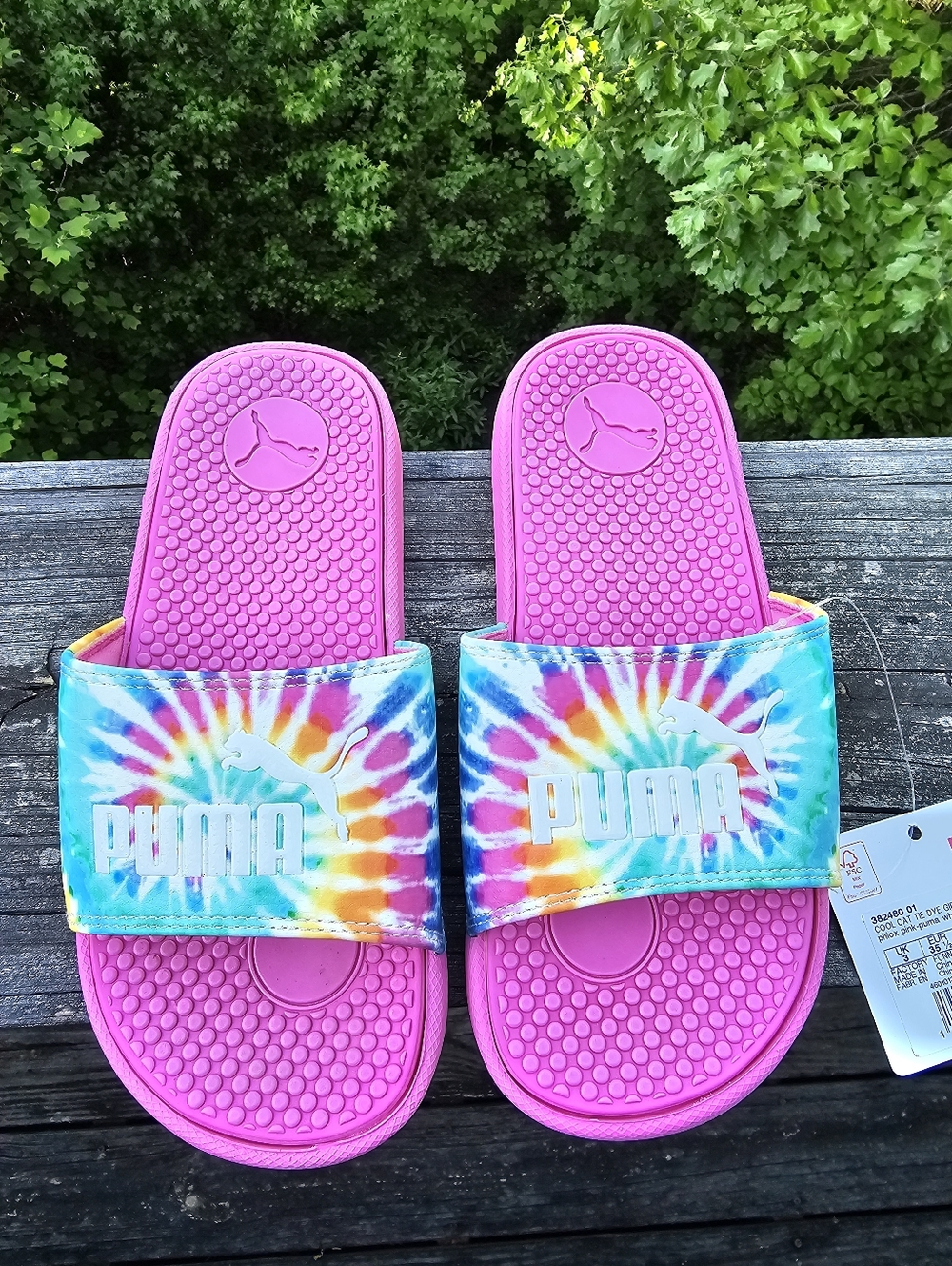 Puma Cool Cat Tie Dye Slides Pink Girls Junior Size 4C NWT